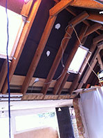 Beams exposed to fit new high line ceiling with x2 VELUX windows (Northchapel)
