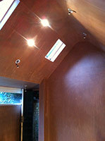 Newly plastered ceiling and walls showing the new VELUX windows and spot lights (Northchapel)